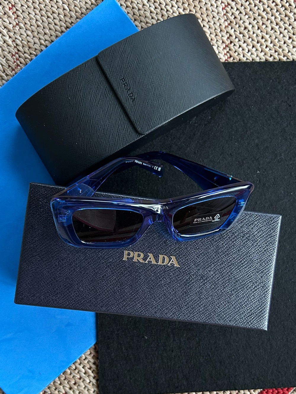 PRADA (NWT) 100% Authentic Crystal Electric Blue Sunglasses. - Unisex - Picture 3 of 8